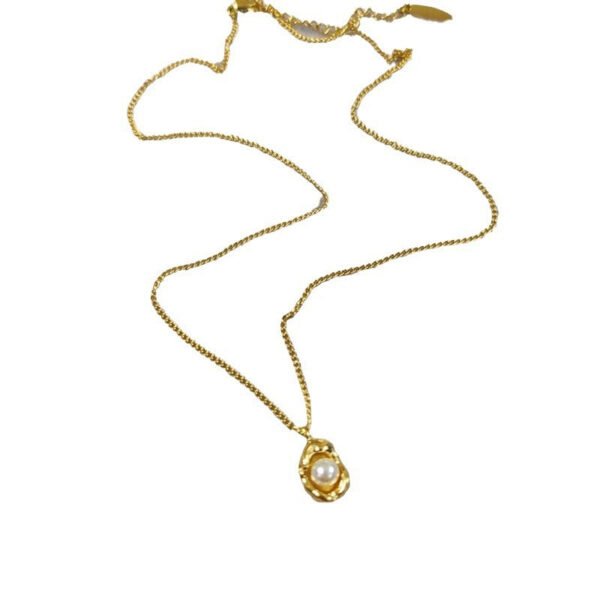 French peanut pearl necklace women’s titanium steel 18k bowl bean pearl pendant niche clavicle chain net red fashion new style anti-tarnish jewellery from Glossy.pk, Lahore