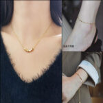 2024 new Bafang Laicai crushed silver small sugar cube titanium steel necklace bracelet anklet set high-quality clavicle chain Glossy.pk