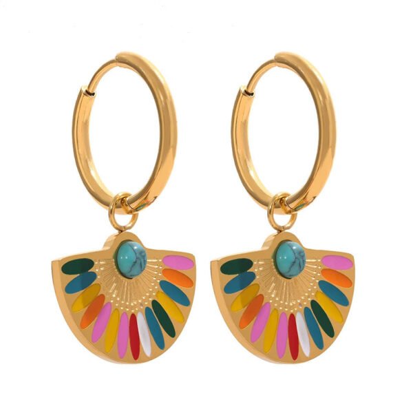 Painted Fan-Shaped Earrings (Gold or Steel) product photo 4 | Glossy.pk Pakistan