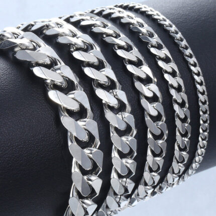 Cross-border European and American style wear with punk hip-hop stainless steel bracelet, six-sided grinding Cuban chain, simple titanium steel bracelet Glossy.pk