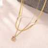 Double-Layer Stone-Set Pendant Necklace — Gold Tone product photo 4 | Glossy.pk Pakistan