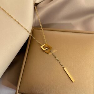 Interlocking Clavicle Necklace — Gold or Steel Colour product photo 2 | Glossy.pk Pakistan