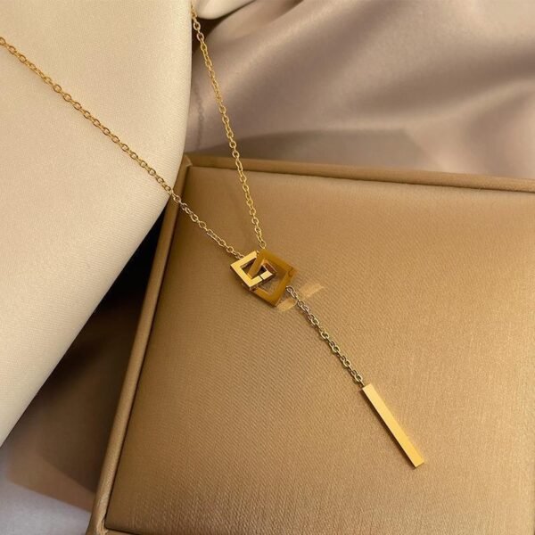 Interlocking Clavicle Necklace — Gold or Steel Colour product photo 2 | Glossy.pk Pakistan