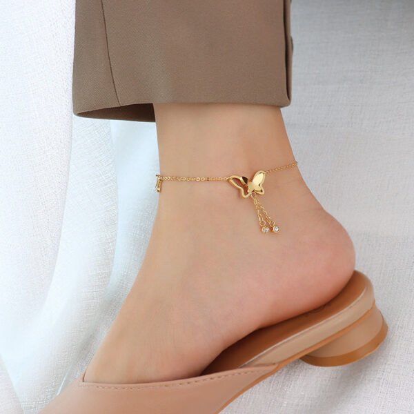 Titanium steel butterfly tassel anklet, gold women’s jewelry, niche design, trendy foot anti-tarnish jewellery from Glossy.pk, Lahore
