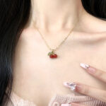 Europe and the United States cross-border wholesale Japan and South Korea sense red cherry pendant necklace women's summer light luxury clavicle chain accessories wholesale