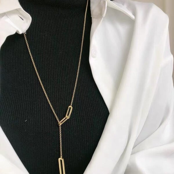 Simple light luxury hollow rectangular long necklace women’s sweater chain ins style Internet celebrity tide does not fade anti-tarnish jewellery from Glossy.pk, Lahore