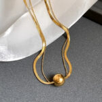 Double-layer transfer ball, light luxury necklace, titanium steel, non-fading, temperament, high-quality clavicle chain, girlfriend female neckband, sweater chain Glossy.pk