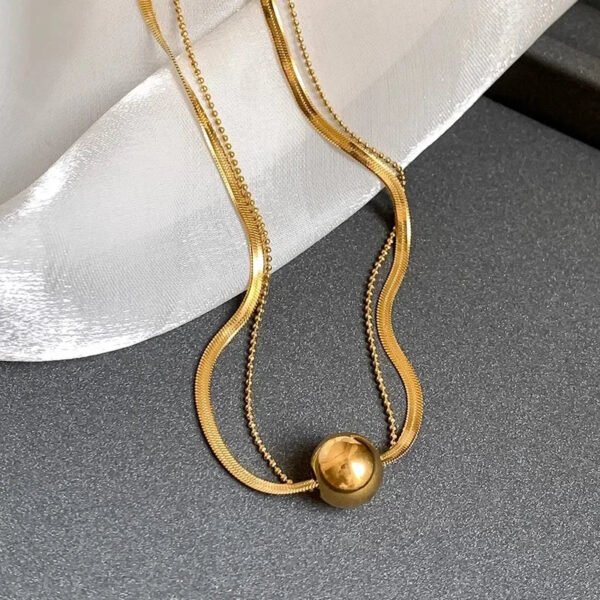 Double-Layer Round-Ball Necklace — Gold or Steel Colour product photo 3 | Glossy.pk Pakistan