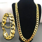 Cross-border jewelry European and American fashion new gold necklace 18K gold-plated men's 8MM side pendant manufacturers wholesale Glossy.pk