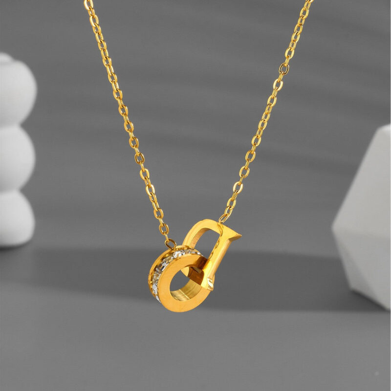 D letter necklace women's niche design sense is simple Internet celebrity temperament light luxury necklace pendant clavicle chain does not fade Glossy.pk