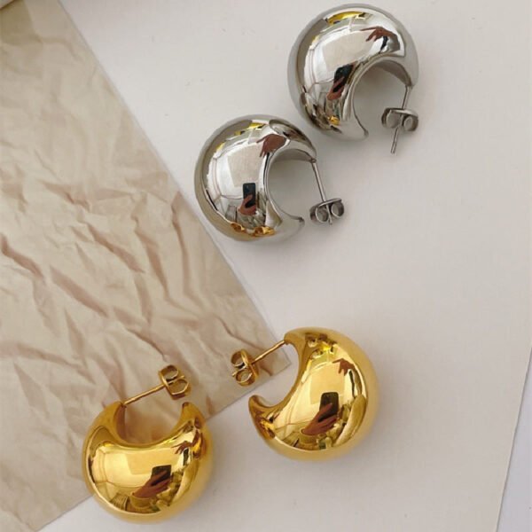 C-shaped Semi-Round Earrings — Gold & Steel Colours — jewellery from Glossy.pk, Pakistan