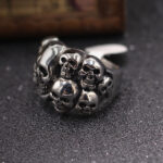 Zhongyi wish European and American vintage men's titanium steel ring Trendy male domineering steel ring Unique multiple skull rings Glossy.pk