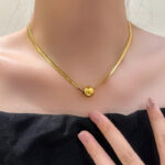Double-layer transfer ball, light luxury necklace, titanium steel, non-fading, temperament, high-quality clavicle chain, girlfriend female neckband, sweater chain Glossy.pk