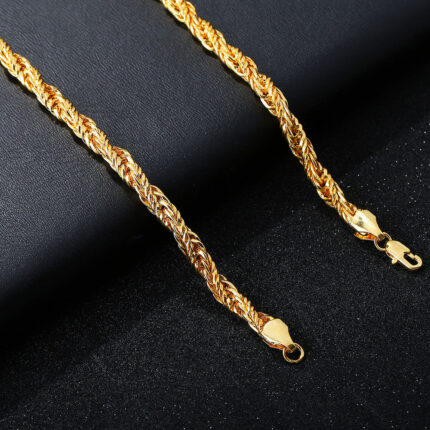 AliExpress New Men's Twisted Rope Domineering 18K Gold Necklace Rough Gold Bracelet Bracelet Metal Plating for Men and Women Glossy.pk