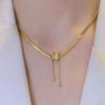 Titanium steel temperament simple butterfly tassel blade chain necklace women's non-fading gold fashion versatile elegant accessories Glossy.pk