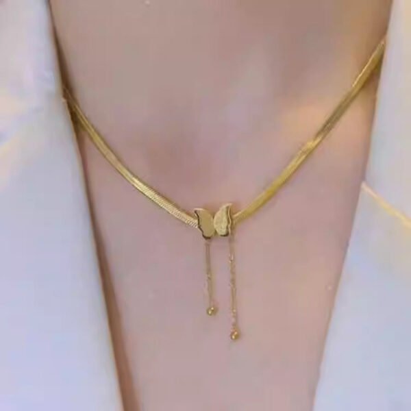Titanium steel temperament simple butterfly tassel blade chain necklace women’s non-fading gold fashion versatile elegant accessories anti-tarnish jewellery from Glossy.pk, Lahore