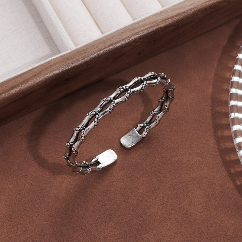 TEMU New Design Woven Double Layer Bamboo Men's Bracelet Personality Vintage Open Bracelet Men's Casual Party Gifts