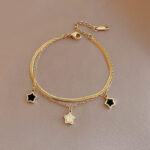 Pentagram shell necklace bracelet women's light luxury sense of luxury ins niche design simple double clavicle chain bracelet Glossy.pk