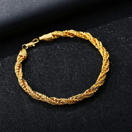 AliExpress New Men's Twisted Rope Domineering 18K Gold Necklace Rough Gold Bracelet Bracelet Metal Plating for Men and Women Glossy.pk