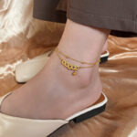 [Wearable in the bath] new titanium steel retro Chinese style double-layer copper coins good luck foot chain girlfriend anklet