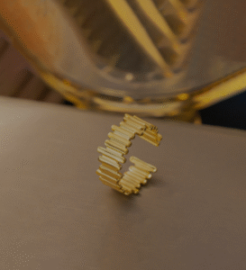 Multi lines chunky adjustable ring- gold product photo 3 | Glossy.pk Pakistan