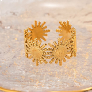 Sunflower Adjustable Ring — Gold Tone