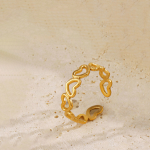 Mini Hearts Adjustable Ring — Gold Tone