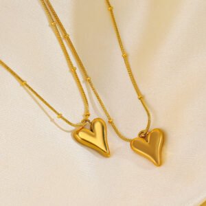 Beaded Love Heart Pendant — Stainless Steel