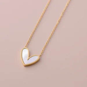 White Heart Love Pendant — Gold-Finish Stainless Steel