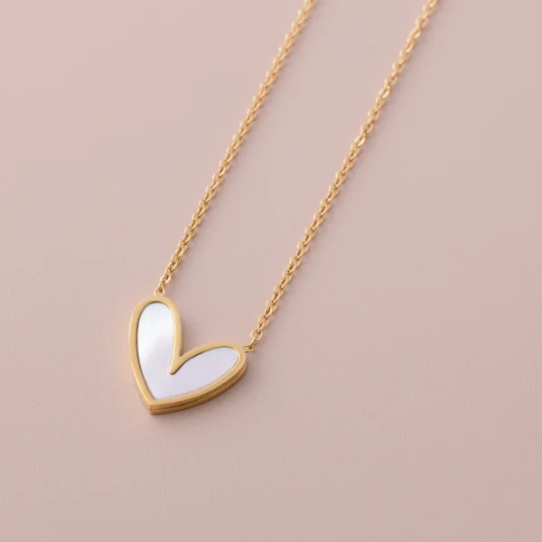 White Heart Love Pendant — Gold-Finish Stainless Steel — jewellery from Glossy.pk, Pakistan