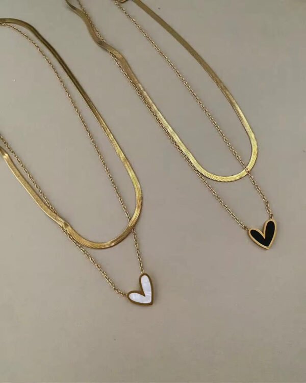 Double Chain Heart Necklace — White & Black product photo 3 | Glossy.pk Pakistan