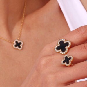 Clover Double-Stone Ring — Stainless Steel