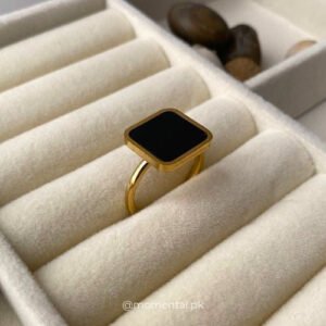 Black and White Square Ring — Stainless Steel