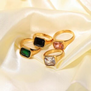 One-Stone Ring — Stone-set Stainless Steel (Various colours)