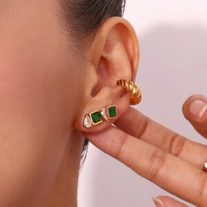 Green box stud earrings — Stainless Steel product photo 2 | Glossy.pk Pakistan