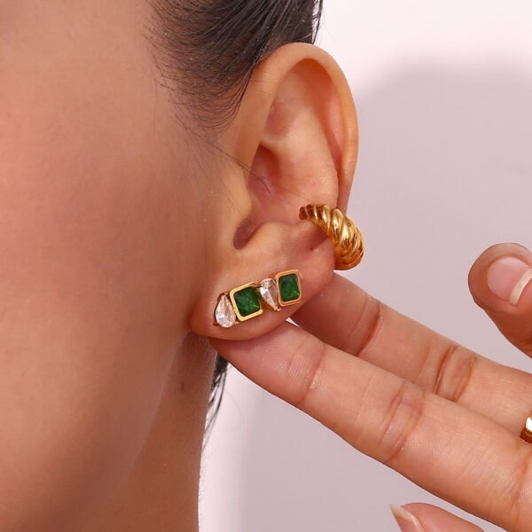 Green box stud earrings — Stainless Steel product photo 2 | Glossy.pk Pakistan