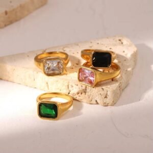 One-Stone Ring — Stone-set Stainless Steel (Various colours) product photo 3 | Glossy.pk Pakistan
