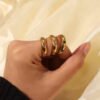 3-stone green white pink ring - stainless steel product photo 4 | Glossy.pk Pakistan