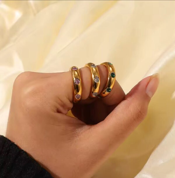 3-stone green white pink ring - stainless steel product photo 4 | Glossy.pk Pakistan