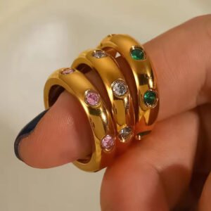 3-stone green white pink ring - stainless steel