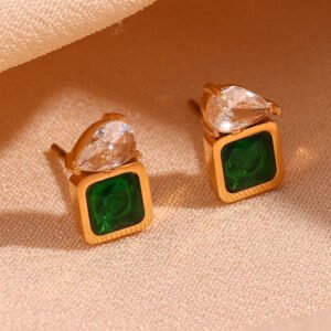Green box stud earrings — Stainless Steel