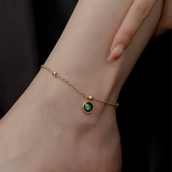 Green emerald anklet anti-tarnish jewellery from Glossy.pk, Lahore