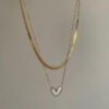 Double Chain Heart Necklace — White & Black product photo 4 | Glossy.pk Pakistan
