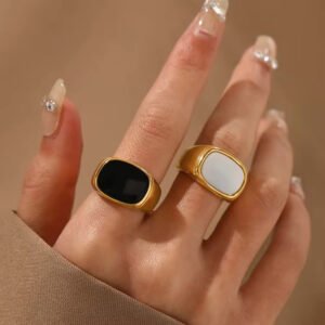 Black & White Ring — Sizes 6–9, Stainless Steel