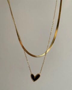 Double Chain Heart Necklace — White & Black product photo 2 | Glossy.pk Pakistan