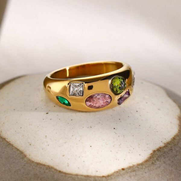 Multi Stone Colour Ring — Stainless Steel product photo 2 | Glossy.pk Pakistan