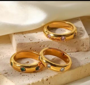 3-stone green white pink ring - stainless steel product photo 2 | Glossy.pk Pakistan