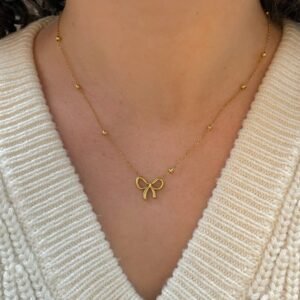 Bow Ribbon Pendant Necklace — Stainless Steel product photo 2 | Glossy.pk Pakistan