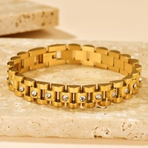Stone-Set Stainless Steel Bracelet