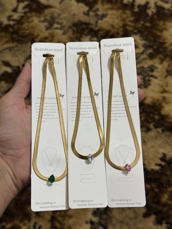 New Design Stainless Steel Necklace (Green/White/Pink) — jewellery from Glossy.pk, Pakistan